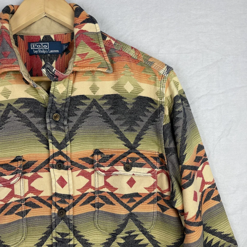 Рубашка мужская Polo Ralph Lauren средний размер вестерн навахо ацтекская жаккардовая саржа ковбойская - Изображение 2 из 4