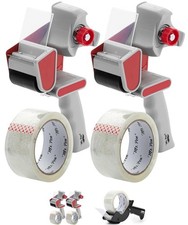 Heavy Duty Packing Tape Dispenser Gun 2-Inch, 2 Pack with 2 Rolls, Clear Pack...