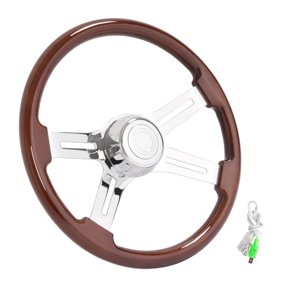 Freightliner/Kenworth/Peterbilt/Volvo 18in Wood Steering Wheel Chrome 4 Spoke Foto 4 de 4
