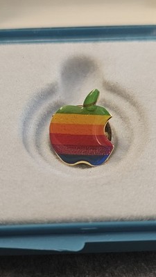 Vintage Apple Brosche Regenbogen Logo - Original 80er Jahre