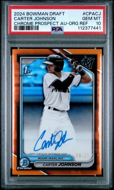 2024 Bowman Chrome Carter Johnson 1st Bowman Auto Orange /25 PSA 10! #CPACJ