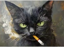 Cat Diamond Painting Kits for Adults,Smoking Cat 5D Diamond Art Kits for Adul...