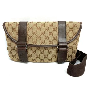 Sac GUCCI 145851 492695 GG toile cuir taille corps beige Occasion