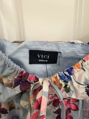 VICI Blue Multicolor Floral Square Neck Sundress Adjustable Straps Zip Size M