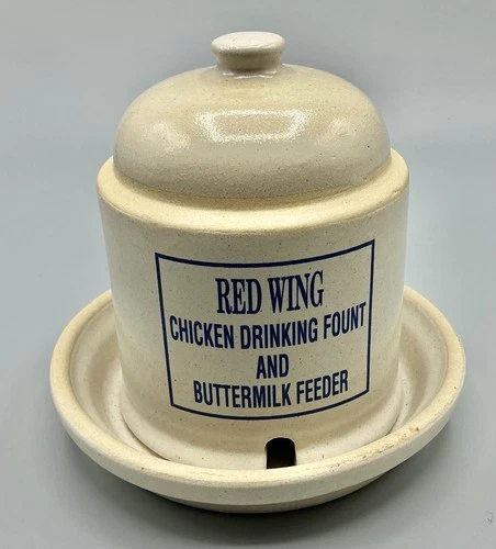 1993 Red Wing Collectors Society 2 pc Chicken Drinking Fount & Buttermilk Feeder