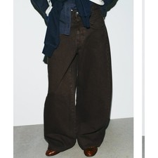 Zara Womens Black Pinstripe Wide Leg Trousers High Waist Pants XL NWT