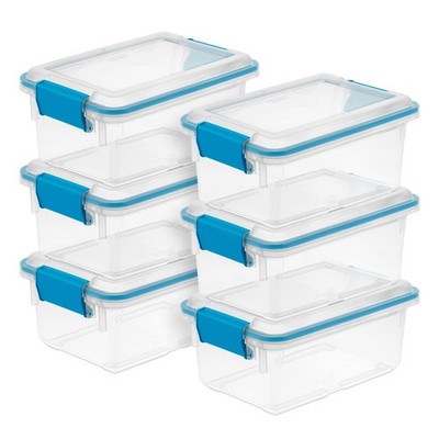 Sterilite 7.5 Quart Gasket Box, Stackable Storage Bin with Latching Lid, 6 Pack