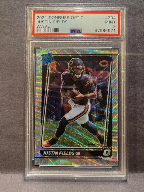 2021 PANINI DONRUSS OPTIC #204 JUSTIN FIELDS WAVE /299 RC PSA 9