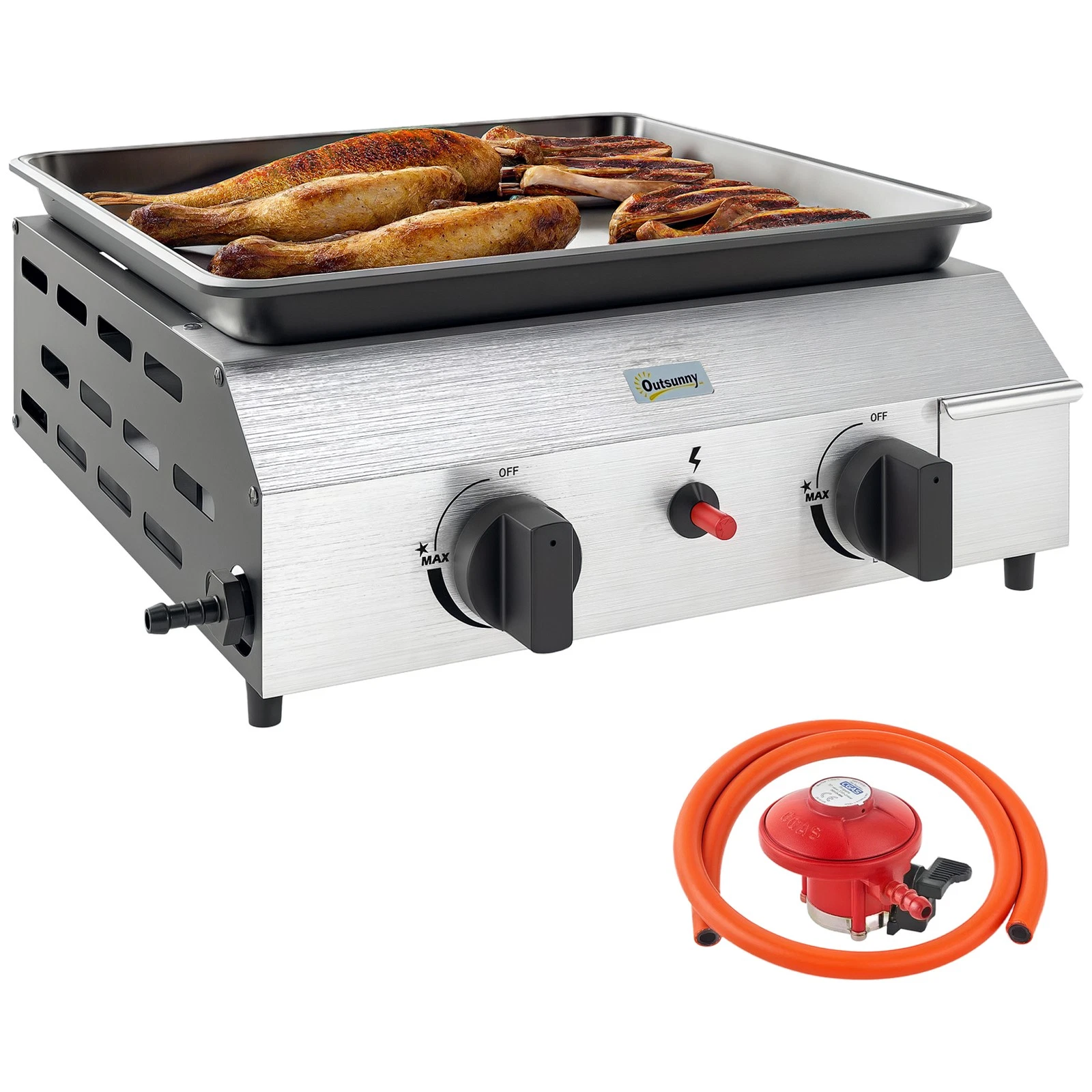 Outsunny Gas Barbecue Grill with Non-Stick Griddle for Camping, Silver Tone
Opens in a new window or