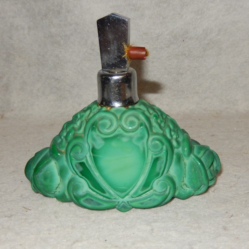 Bottiglia Profumo Vetro Verde AGATA MALACHITE Incisa Scorie AGA Scudo ROSA - Foto 2 di 8