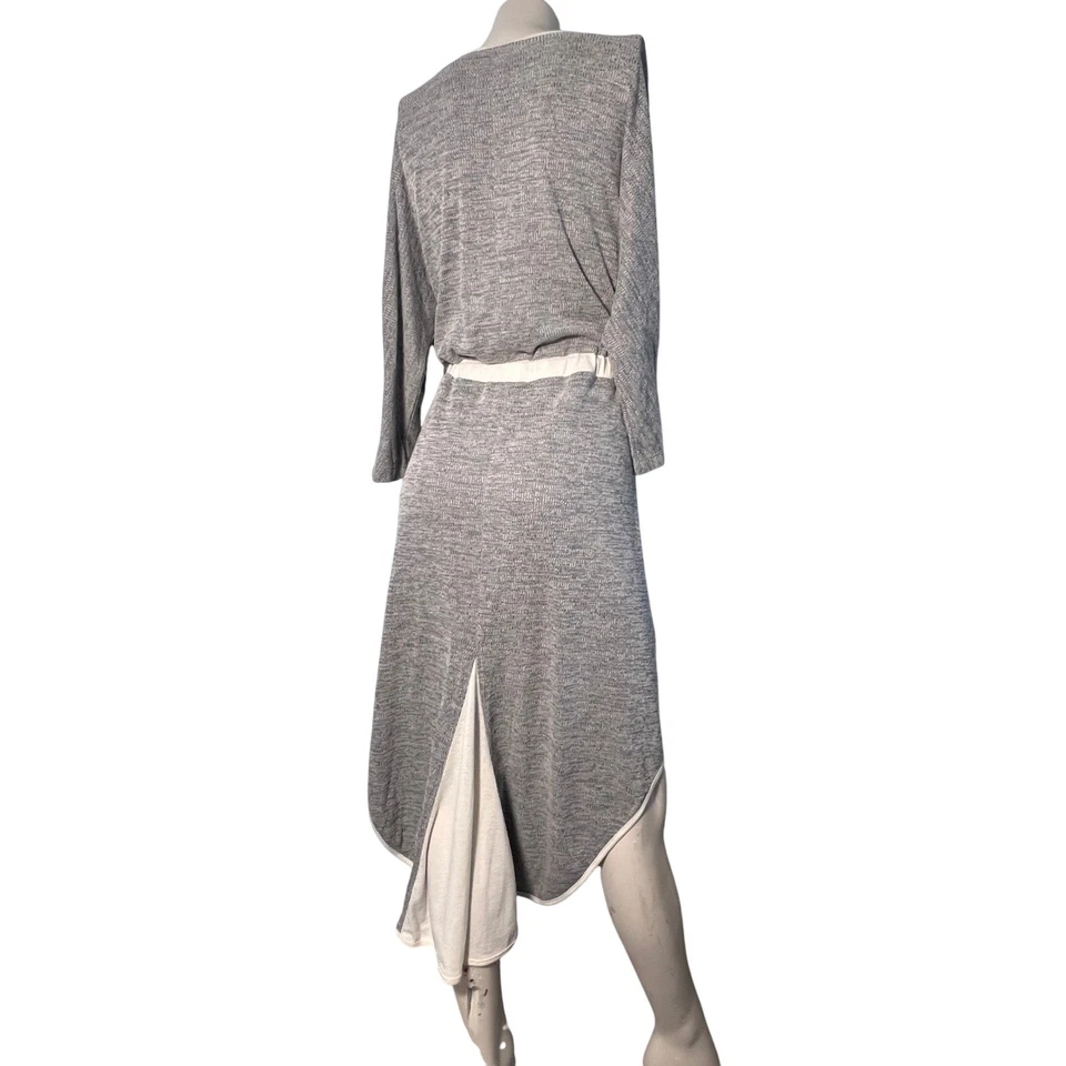 Sahalie Mujer XL Gris Cuello en V Cordón Cintura Pañuelo Dobladillo Vestido Boho Cómodo Foto 2 de 4