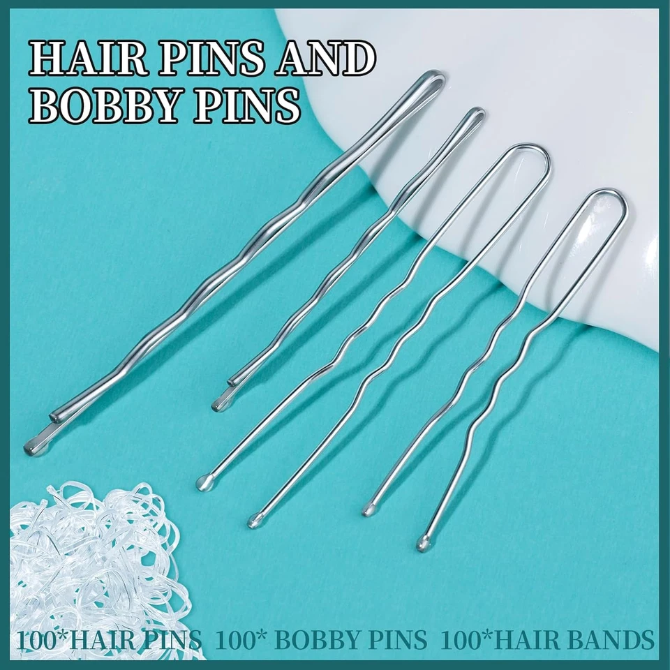 Kit de 300 alfileres para el cabello plateados para adolescentes, 100 alfileres para bobby 100 alfileres para el cabello Foto 2 de 4