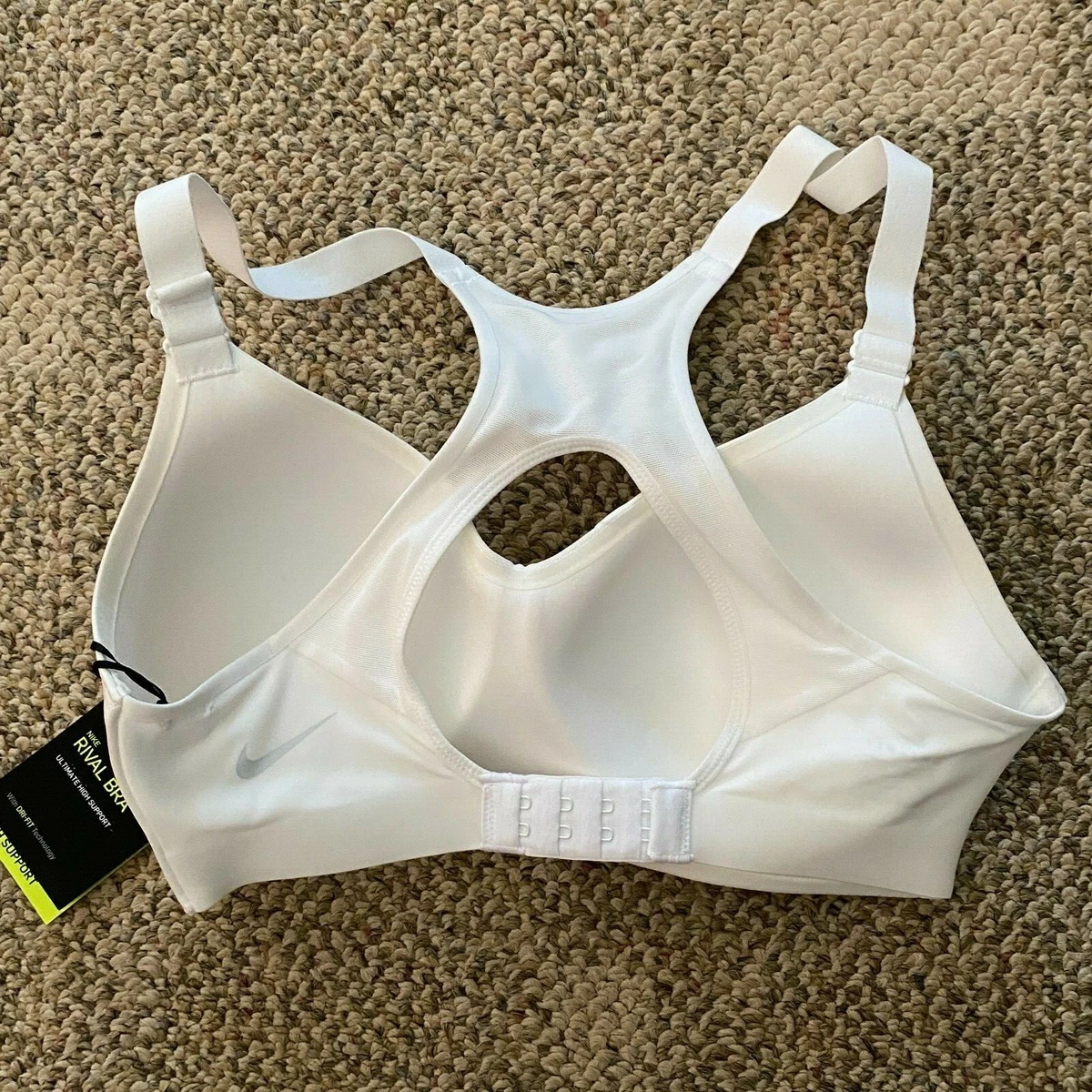 Womens Nike Rival Bra White Size 32D 32 D Ultimate High Support