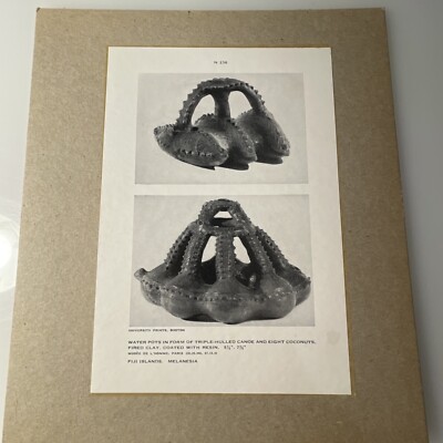 Melanesia Fiji Islands Canoe Coconut Water Pots.  Vintage 5.5x8 Print N236
