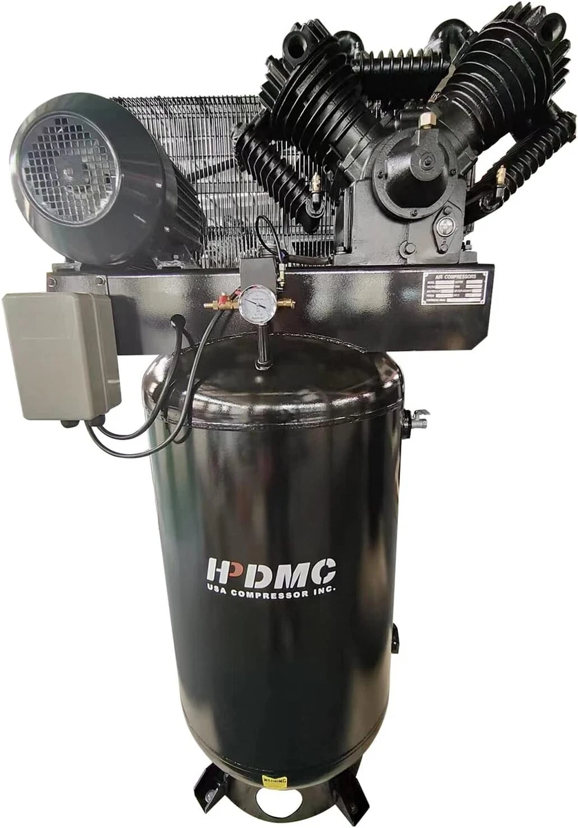 Industrial Piston Air Compressor W 80 Gallon ASME Tank 37cfm Air Flow 175psi