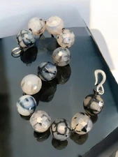 Vintage Large Dragon Vein Stone Facected Beaded Bracelet  8” Length