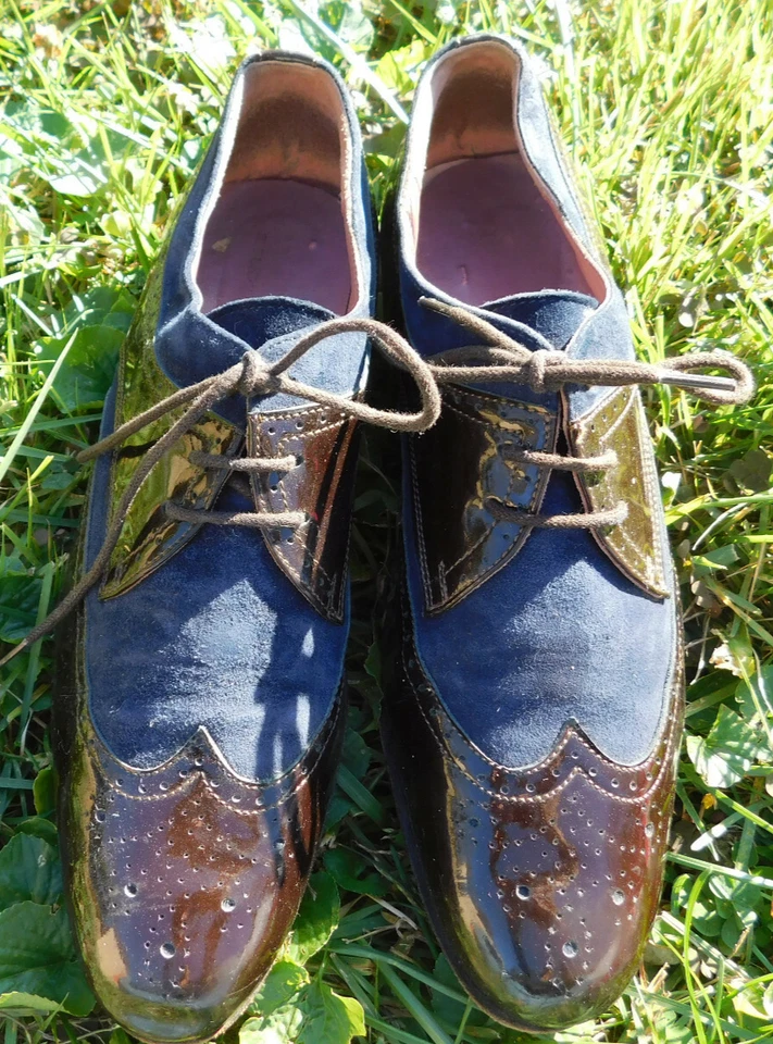 Studio Pollini Negro Charol Azul Gamuza Punta de Ala Cuero Corbata Elegante Oxford talla 7.5 Foto 2 de 4