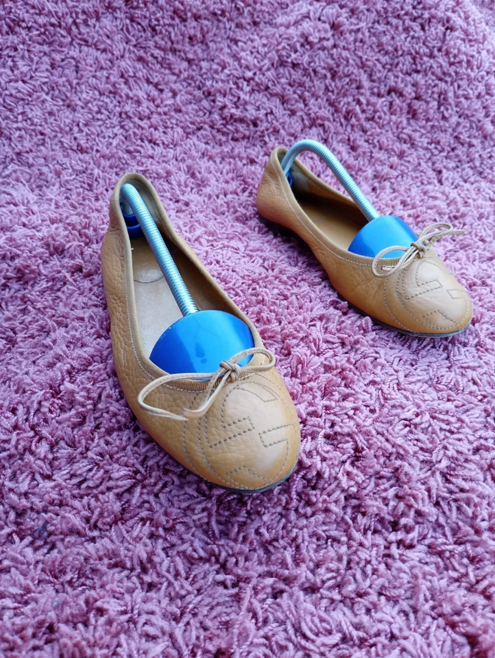 Pisos de ballet de cuero Gucci entrelazados con logotipo G en naranja talla 36,5 Foto 2 de 4