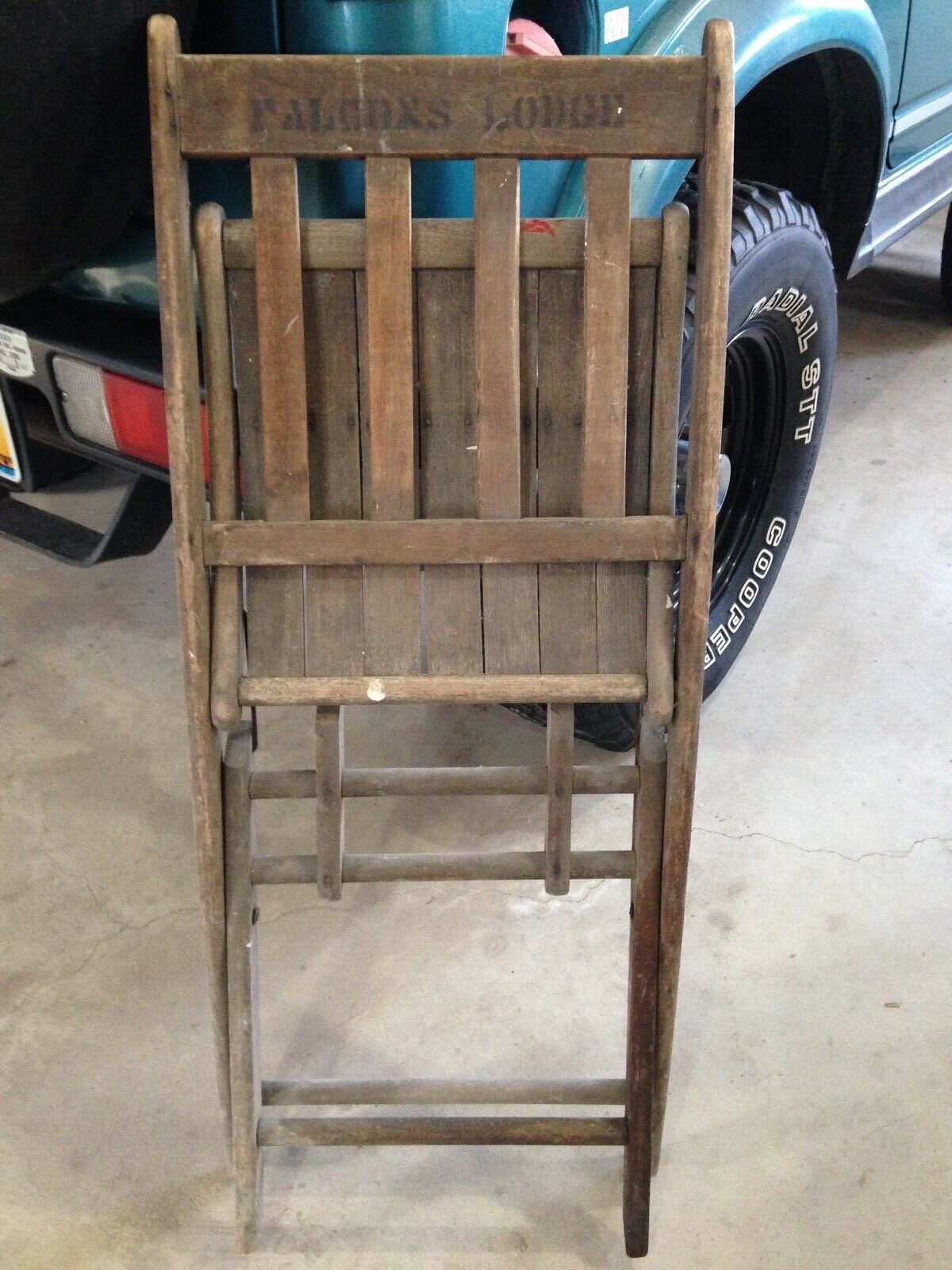 Antique Wood Folding Chair "Falcons Lodge" Vintage 20s 30s 40s Cabin Home decor