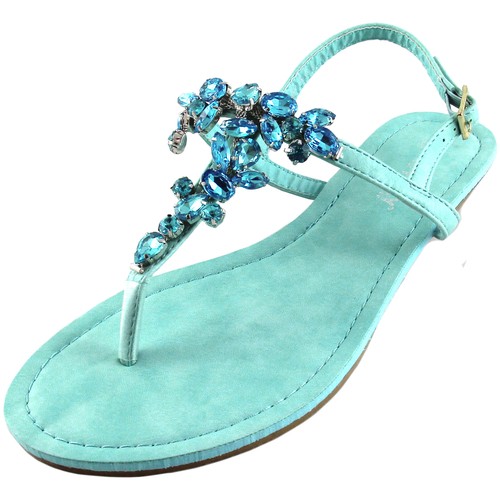 Nuevo Para Mujer Zapatos Sandalias puntera abierta Cuña Turquesa Azul  Strass Casual Fiesta | eBay