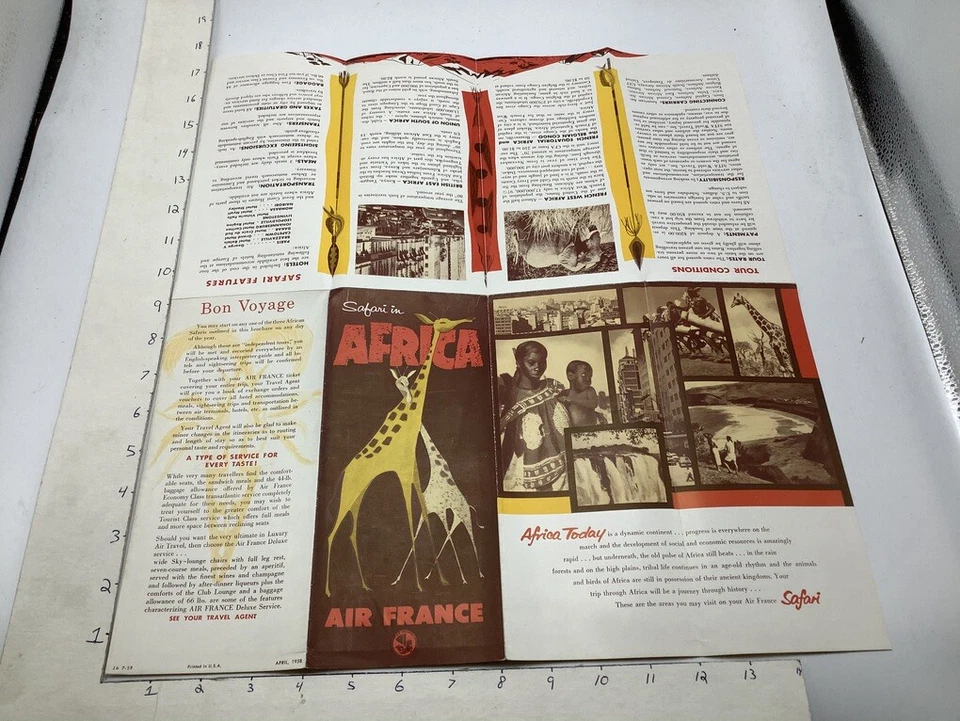 Folleto/mapa ORIGINAL -- 1958 Safari en ÁFRICA -- AIR FRANCE v genial con JIRAFA Foto 4 de 4