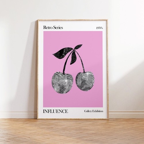 Retro Disco Cherries Print Poster Wall Art Cherry Gallery Wall Home Decor 2395 - Picture 2 of 3