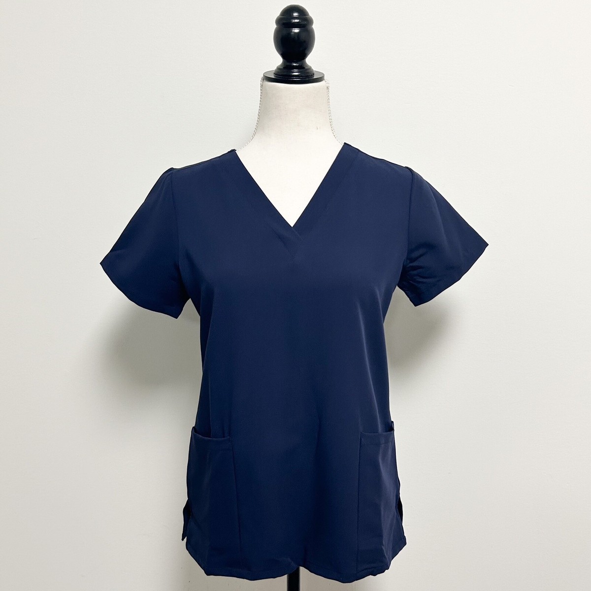 Mandala Navy Blue Short Sleeve V Neck Pocket Scrub Top Womens XS