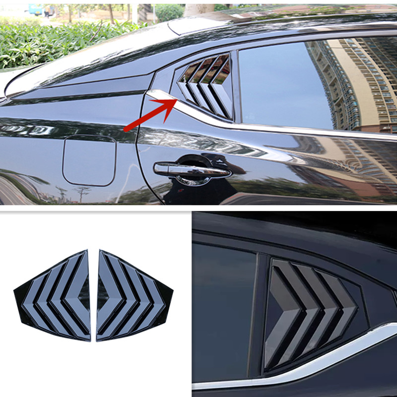2020-2024 Nissan Sentra Dual Bright Black Rear Window Louver Vent Cover Trim  