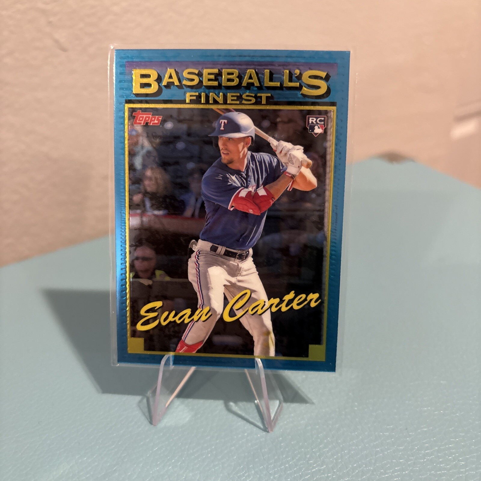 2024 Topps Finest Evan Carter Baseballs Finest Sky Blue RC Texas Rangers