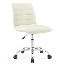 Mid Back Design Armless Swivel Office Task Chair in White Ribbed Vinyl