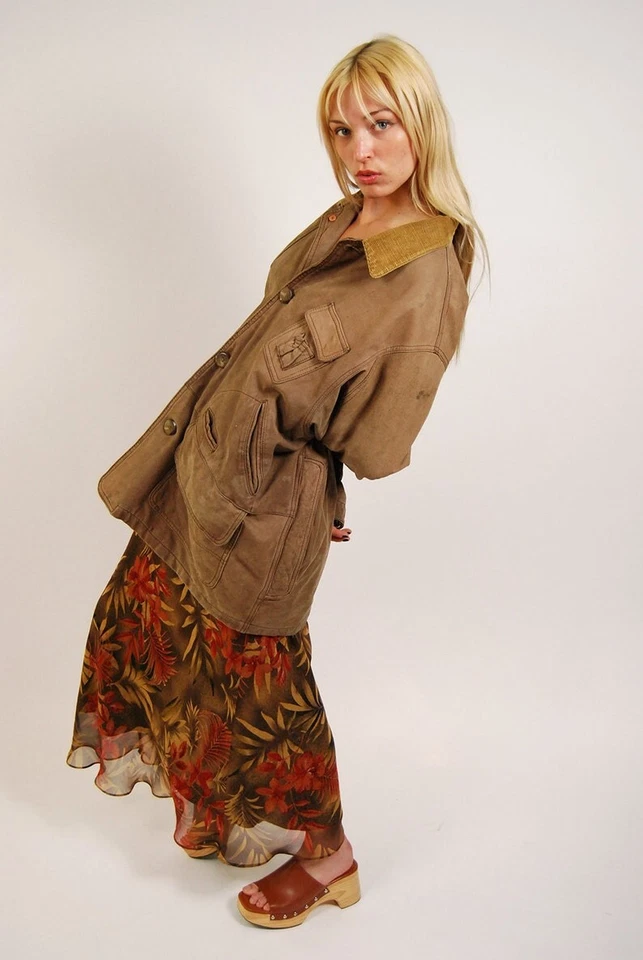 Chaqueta de Cuero Chevignon Años 80 (L) Marrón Vuelo Aviador Hombres Caza Botón Foto 2 de 4