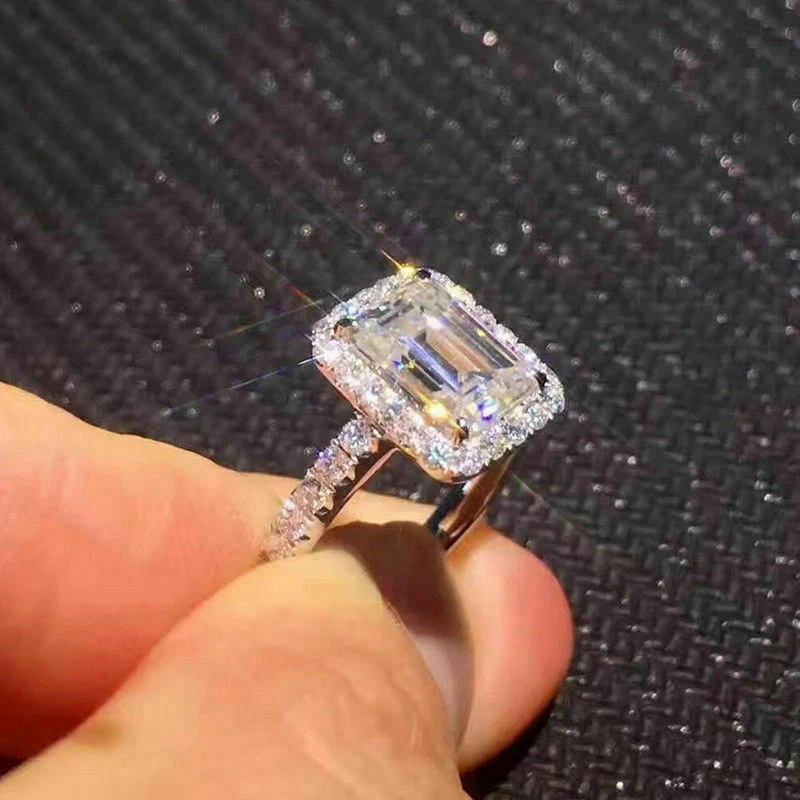 Engagement Wedding Ring 14K White Gold 3.Ct Emerald Cut Moissanite Size 7.5 - Image 4 of 4