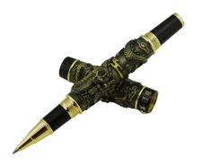 Jinhao Vintage Rollerball Pen Double Dragon Playing Pearl, 3D Embossed Bronze