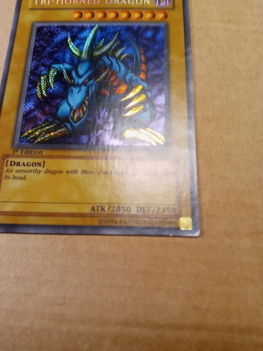 Tri-Horned Dragon LOB-000 1st ed Secret Rare Yugioh MP Wavy North