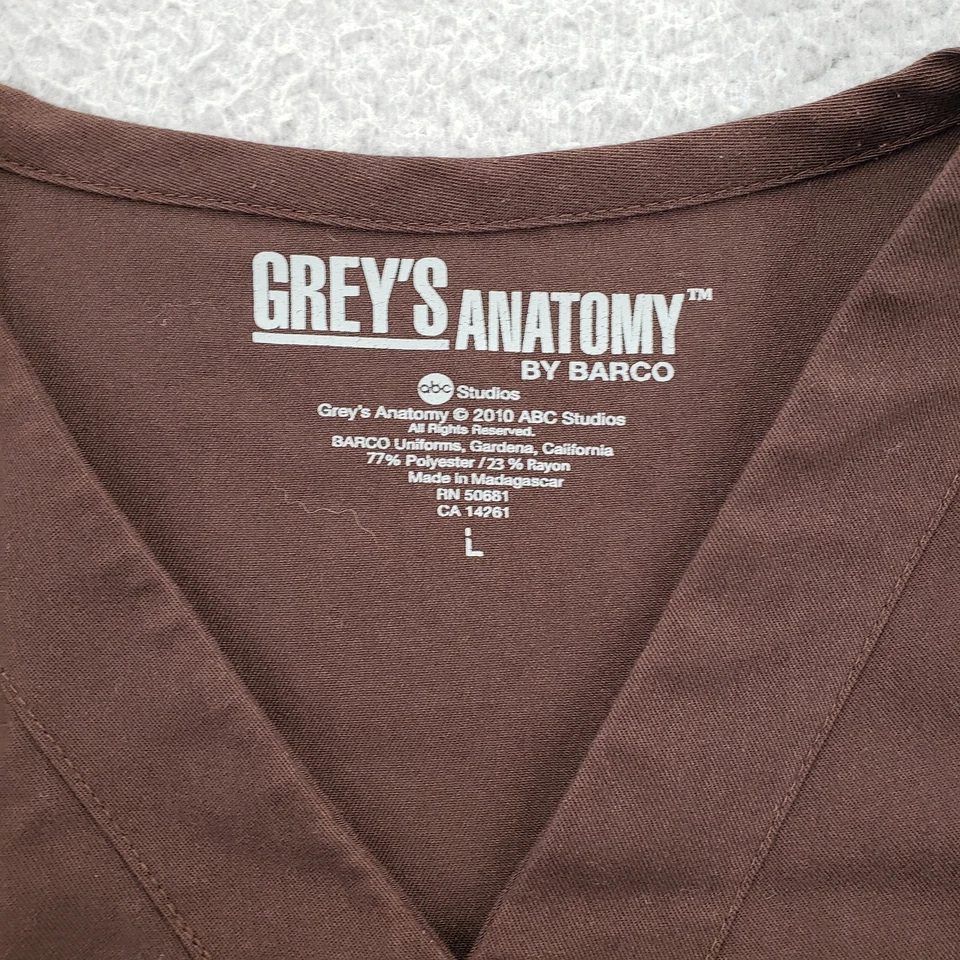 Blusa Médica Greys Anatomy para Mujer Grande Marrón Médica Cuello en V Bolsillos Ajustables Foto 3 de 4