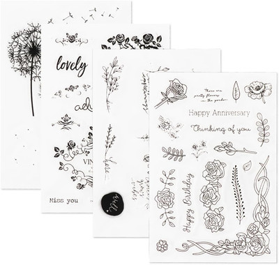 Clear Stamps für DIY Scrapbooking, 4 Blatt Blumen Blätter Klar Silikonstempel,Br