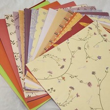 Lot 37 Sheets 12x12 Scrapbook Printed Paper Florals Checks Solids Leaves Vintage