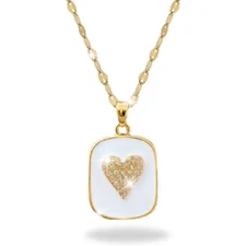 14K Gold Plated Simulated Diamonds Minimalist Waterproof Tag Necklace