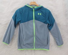 Under Armour Girls Kids Full Zip Fleece Hoodie Sz YMD Loose Gray Blue Neon 1531