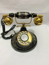 Antique Engraved Black Brass Rotary Dial Telephone Beautiful Working Telephone