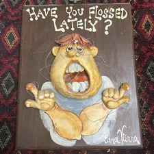 Edna Vierra Vintage Wood Wall Art 3d Relief Artwork  Have You Flossed Lately?