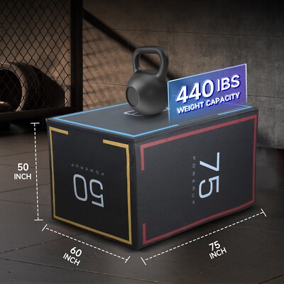 3-in-1 Foam Plyometric Jump Box 20''x24''x30'' For Crossfit Fitness Training