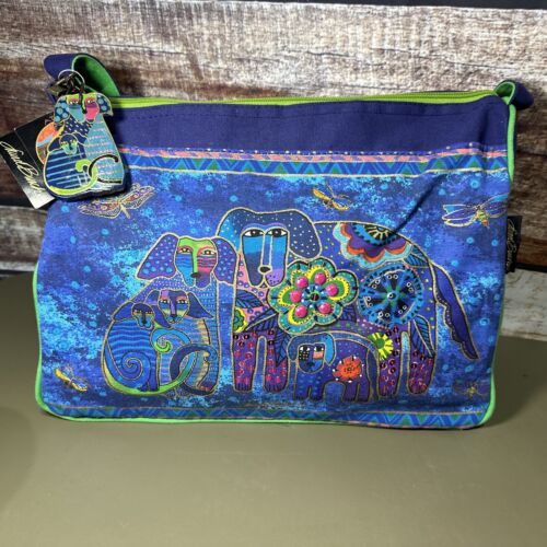 Laurel Burch Crossbody Bag Blue/Green Dog Design w/ Sequin Accents NWT