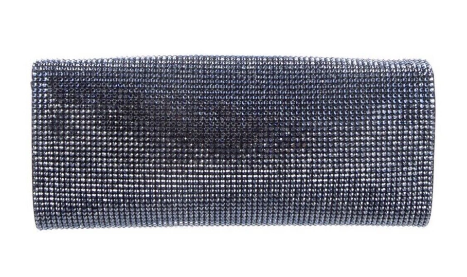 Judith Leiber Crystal Satin Envelope Clutch Navy Blue Ritz Fizz New - Image 4 of 4