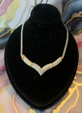 Vintage 14k Yellow Gold & Silver over Brass BR SUN Diamond V Necklace
