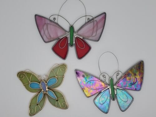 Vintage Small Stained Glass Butterfly Sun Catchers (3) - Picture 1 of 7