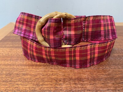 NEW YRI Yachtwear Madras Silk Fabric Belt Bamboo Ring Buckle