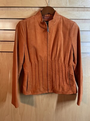 Bernardo Womens Genuine Leather Jacket Size S Full Zip Orange collared