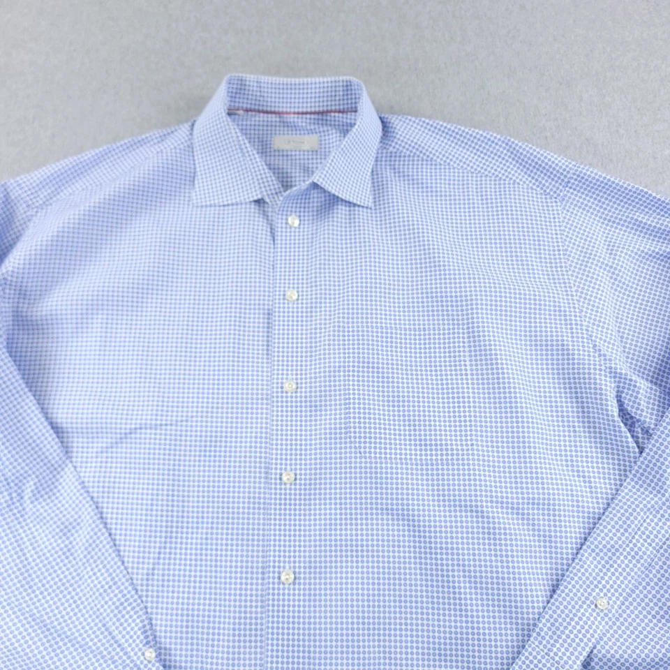 Eton Dress Shirt Mens 18.5 47 Light Blue White Dot Classic Fit Made In Romania - Image 2 of 4