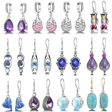 12 Pairs Teardrop Druse Crystal Drop Dangle Earrings for Women Cubic Zirconia...